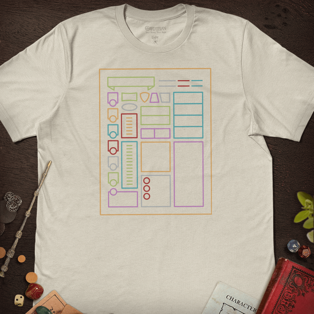 Character Sheet T-Shirt - Cardtisan - T-Shirt - Light - S - casual wear - dnd