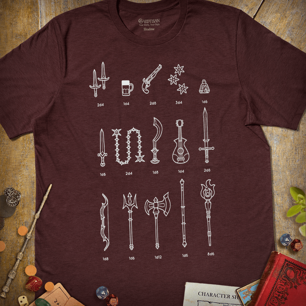 Choose Your Weapon T-Shirt - Cardtisan - T-Shirt - Maroon - S - casual wear - dnd