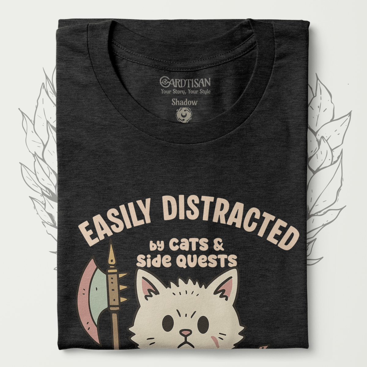 Distracted Cat T-Shirt - Cardtisan - T-Shirt - Shadow - S - casual wear - dnd