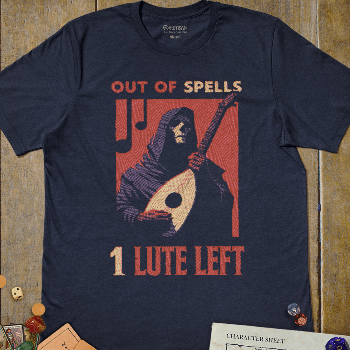1 Lute Left T-Shirt - Cardtisan - T-Shirt - Navy - S - casual wear - dnd