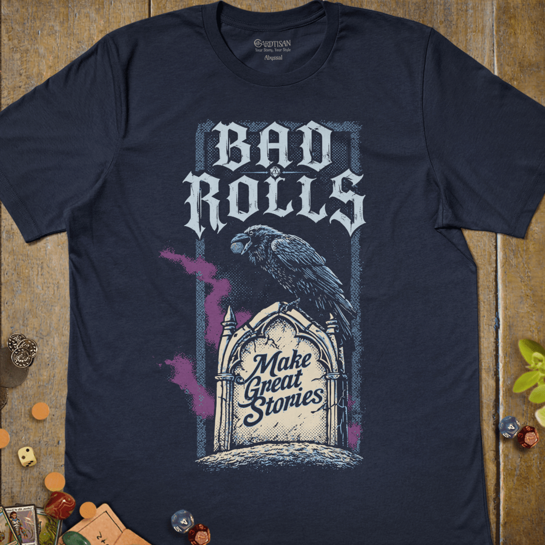 Bad Rolls T-Shirt - Cardtisan - T-Shirt - Navy - S - casual wear - dnd