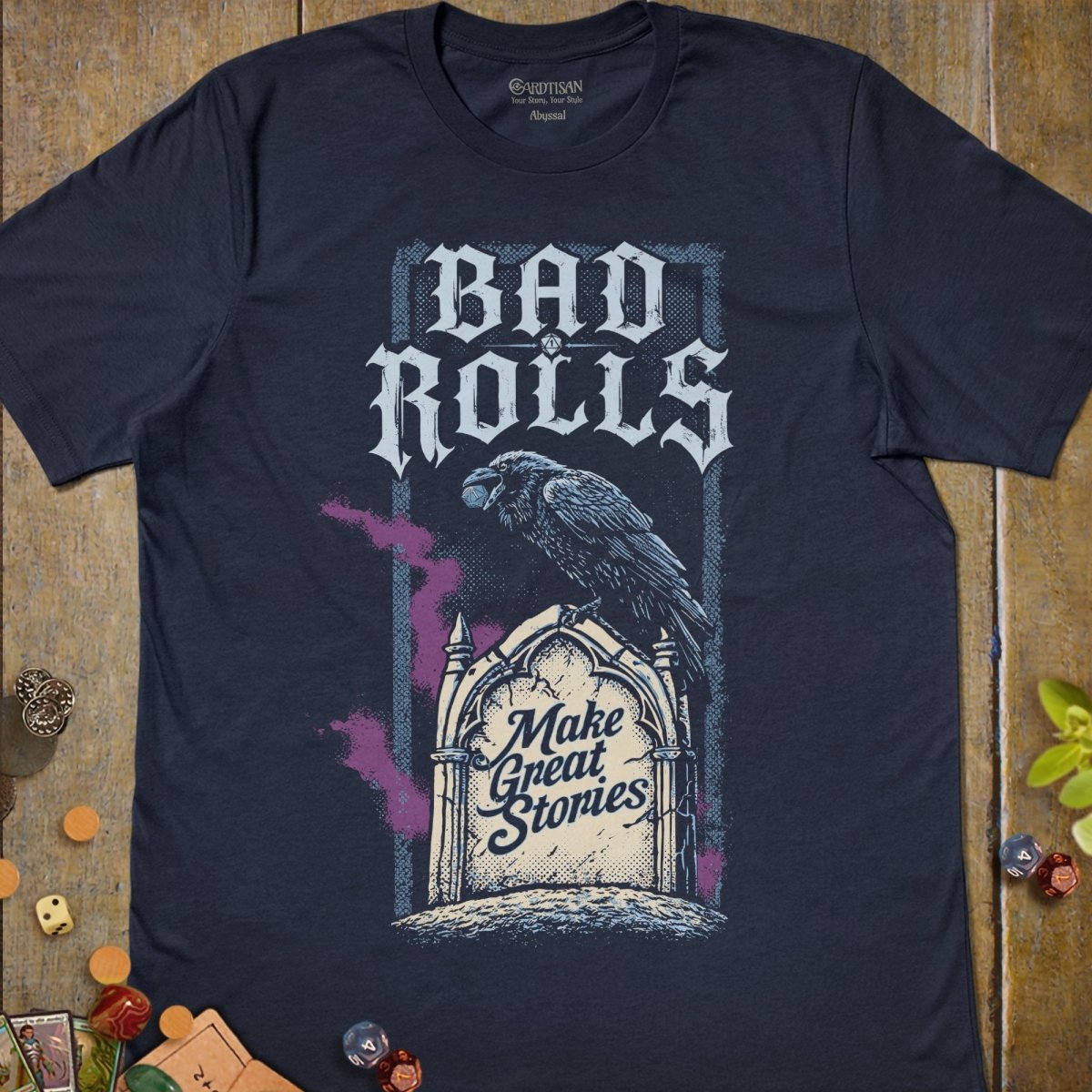 Bad Rolls T-Shirt - Cardtisan - T-Shirt - Navy - S - casual wear - dnd