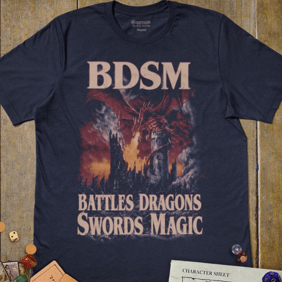 BDSM Dragon Battle T-Shirt - Cardtisan - T-Shirt - Navy - S - casual wear - everyday style