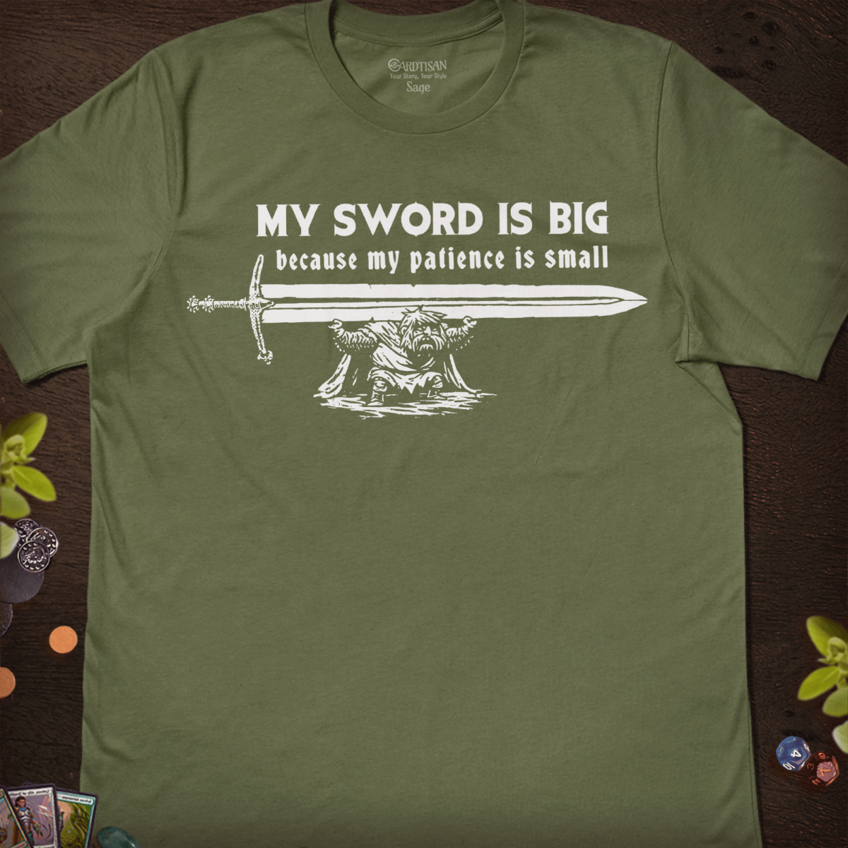 Big Sword T-Shirt - Cardtisan - T-Shirt - Sage - S - casual wear - everyday style