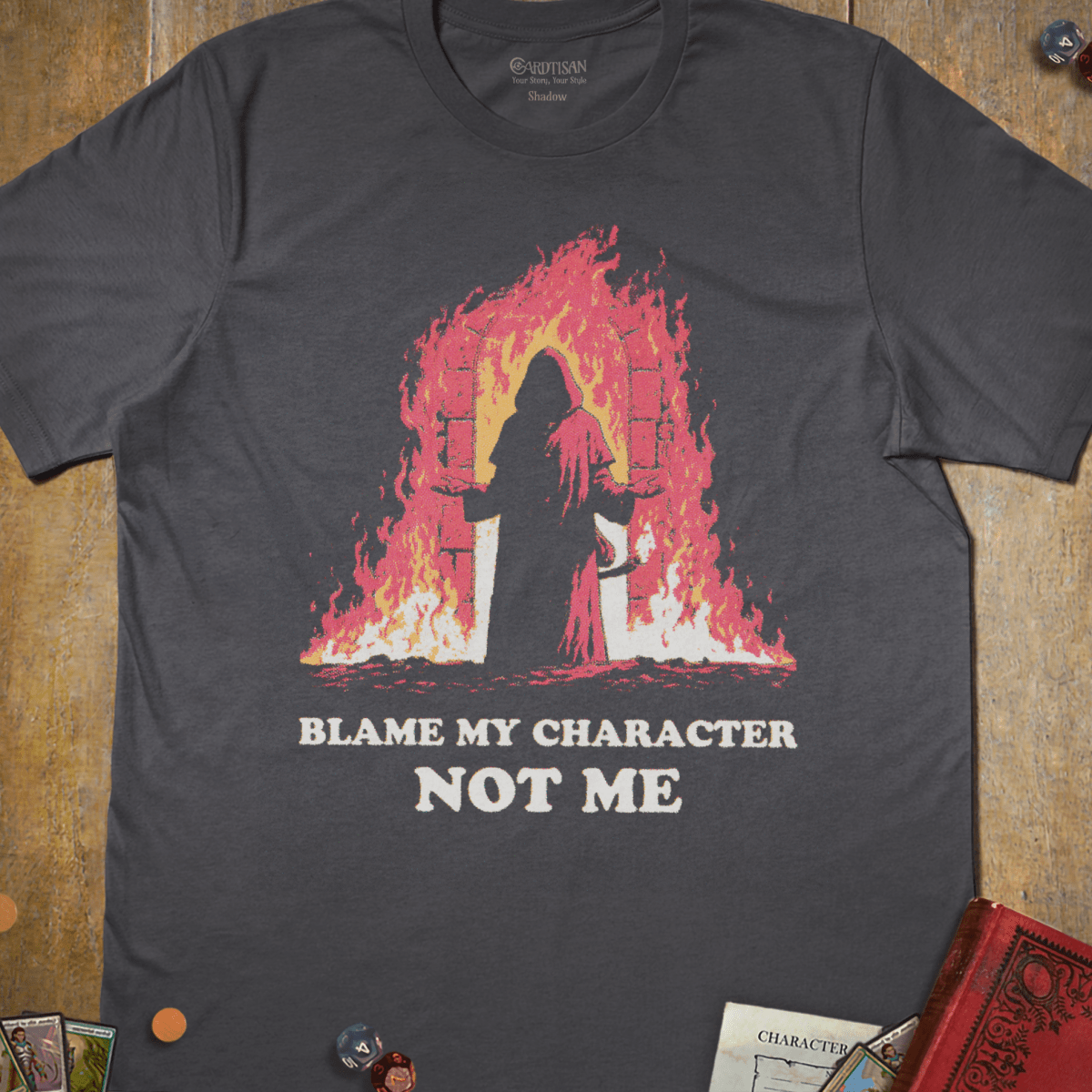 Blame My Character T-Shirt - Cardtisan - T-Shirt - Charcoal - M - casual wear - dnd
