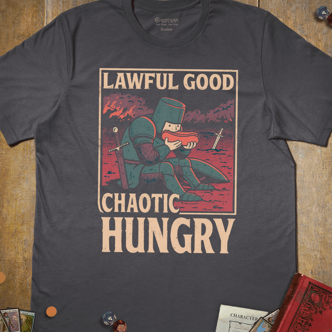 Chaotic Hungry T-Shirt - Cardtisan - T-Shirt - Charcoal - S - casual wear - dnd