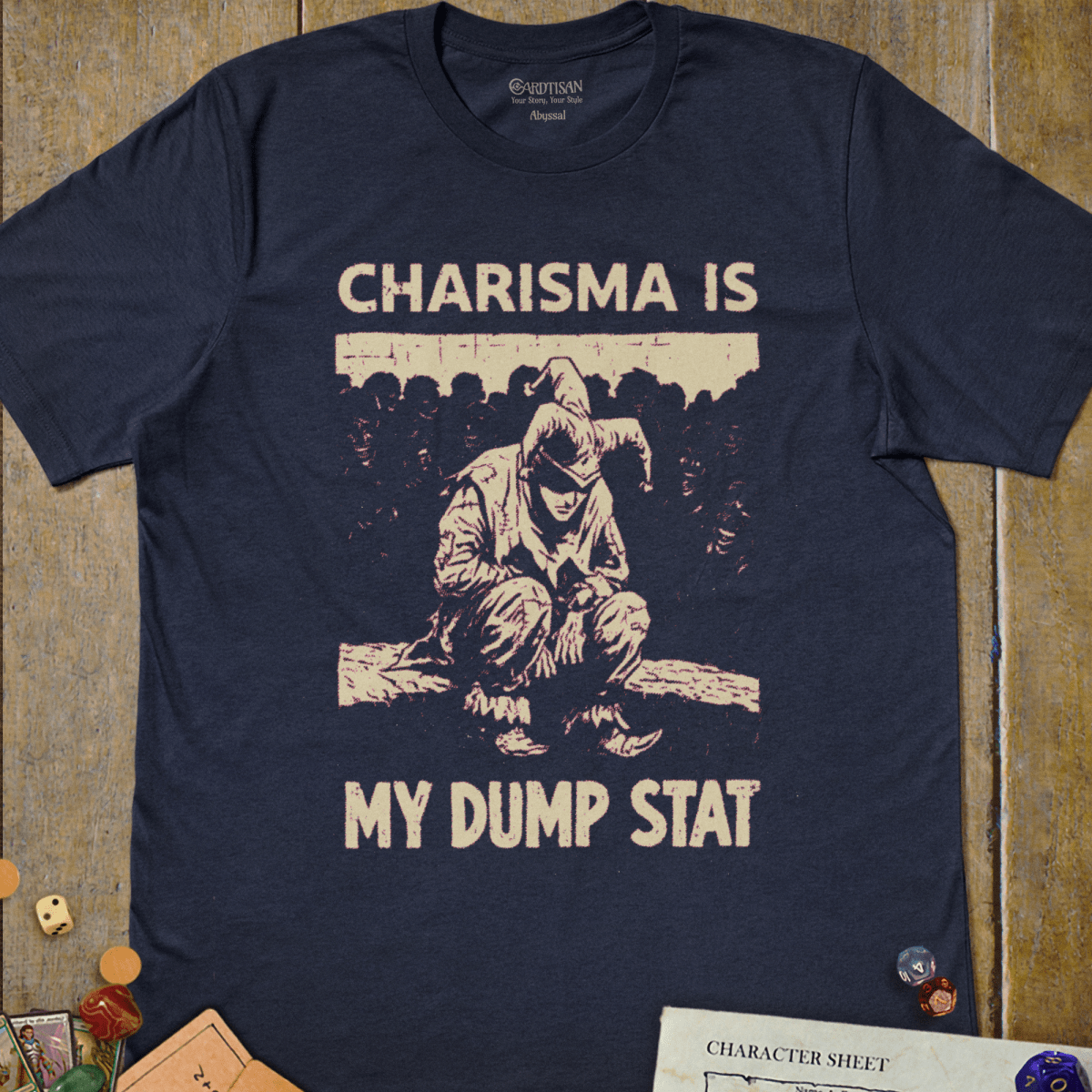Charisma Dump Stat T-Shirt - Cardtisan - T-Shirt - Navy - S - casual wear - dnd