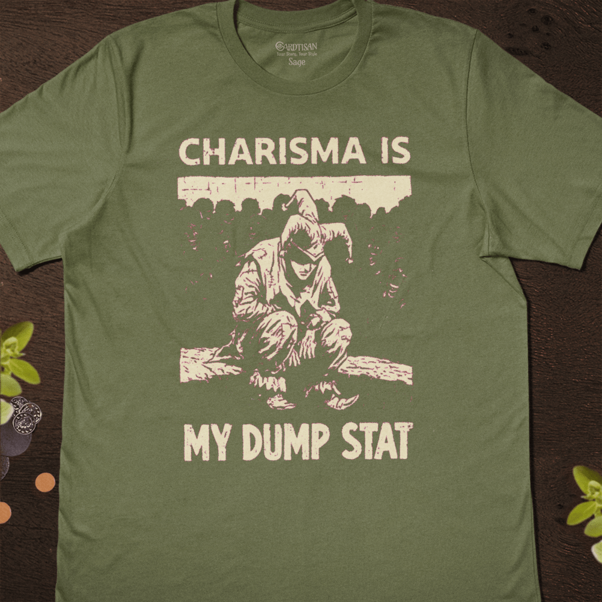 Charisma Dump Stat T-Shirt - Cardtisan - T-Shirt - Sage - S - casual wear - dnd