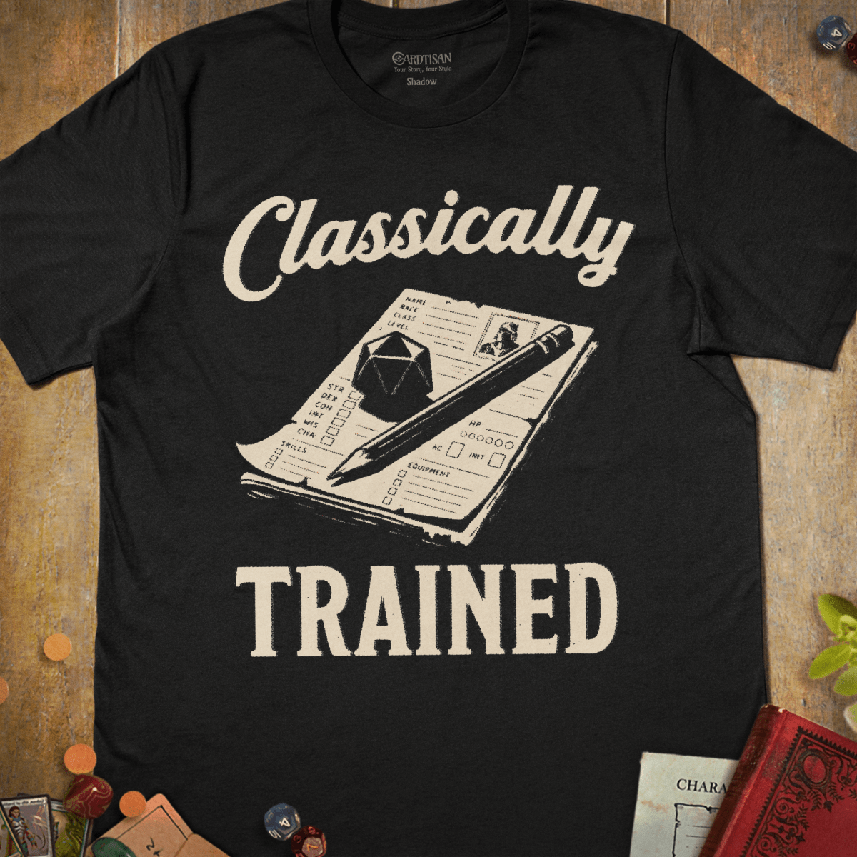 Classically Trained T-Shirt - Cardtisan - T-Shirt - Black - S - character-sheet - d20
