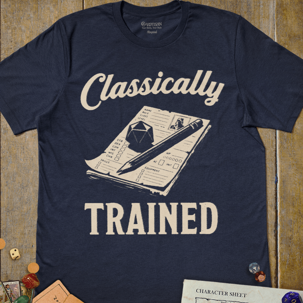 Classically Trained T-Shirt - Cardtisan - T-Shirt - Navy - S - character-sheet - d20