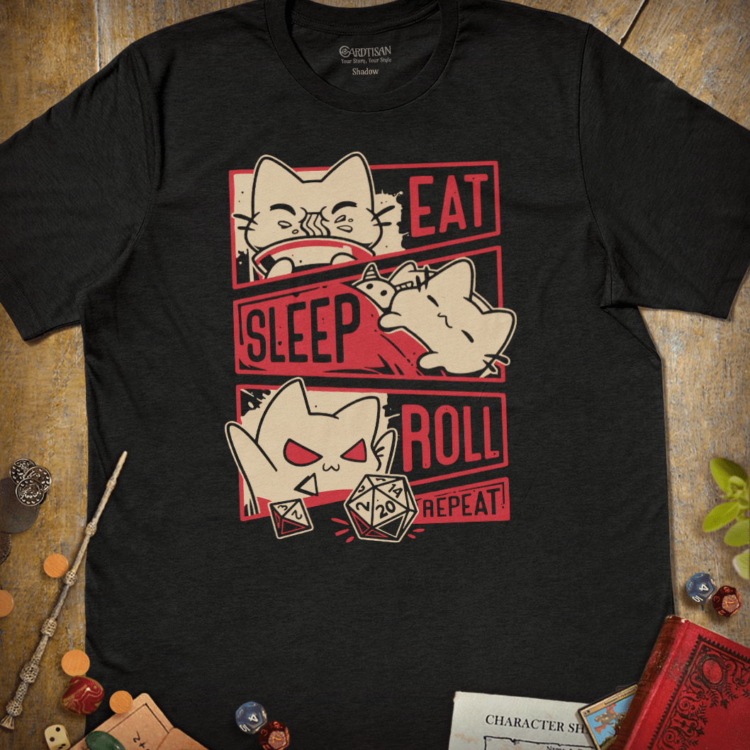 Eat, Sleep, Roll T-Shirt - Cardtisan - T-Shirt - Dark - S - casual wear - dnd