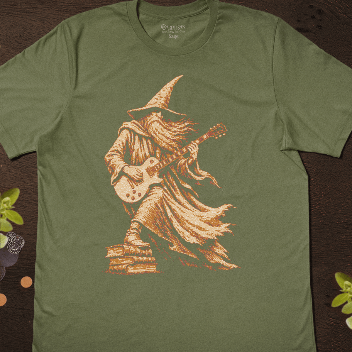 Guitar Wizard T-Shirt - Cardtisan - T-Shirt - Sage - S - absurd-humor - bard