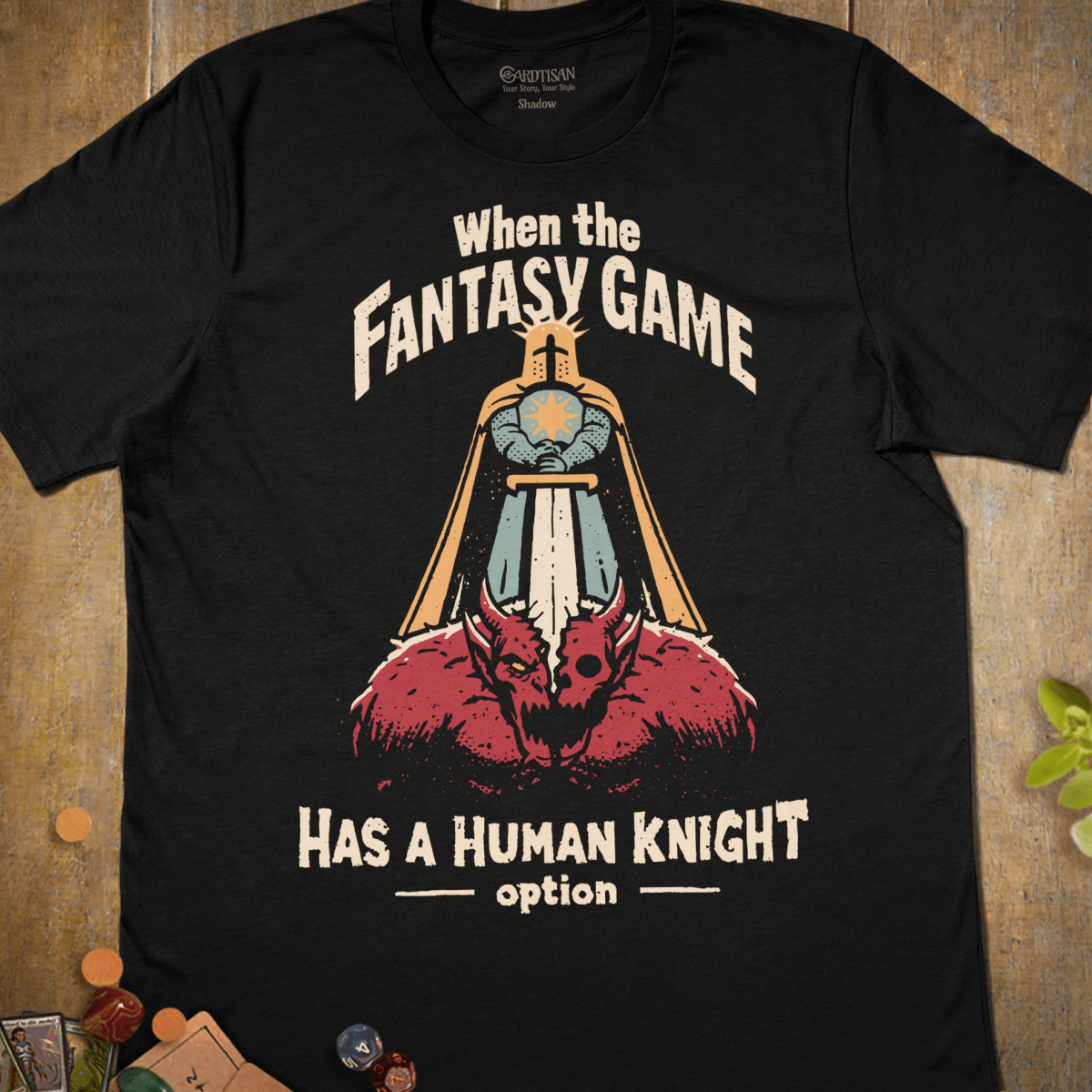 Human Knight Option T-Shirt - Cardtisan - T-Shirt - Black - S - casual wear - dnd