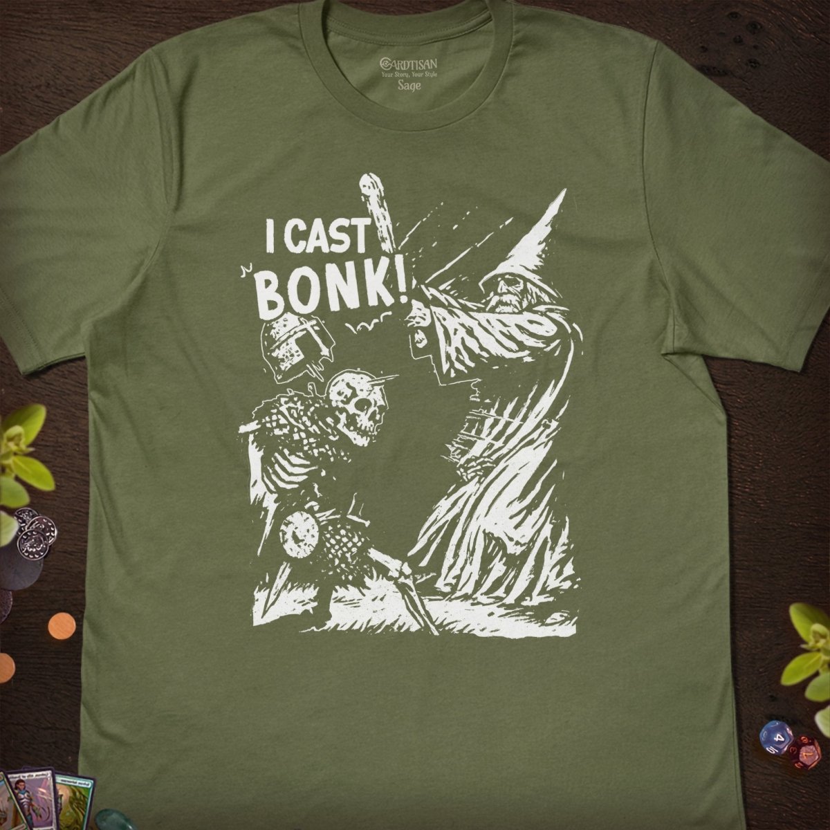 I Cast Bonk! T-Shirt - Cardtisan - T-Shirt - Sage - S - casual wear - dnd