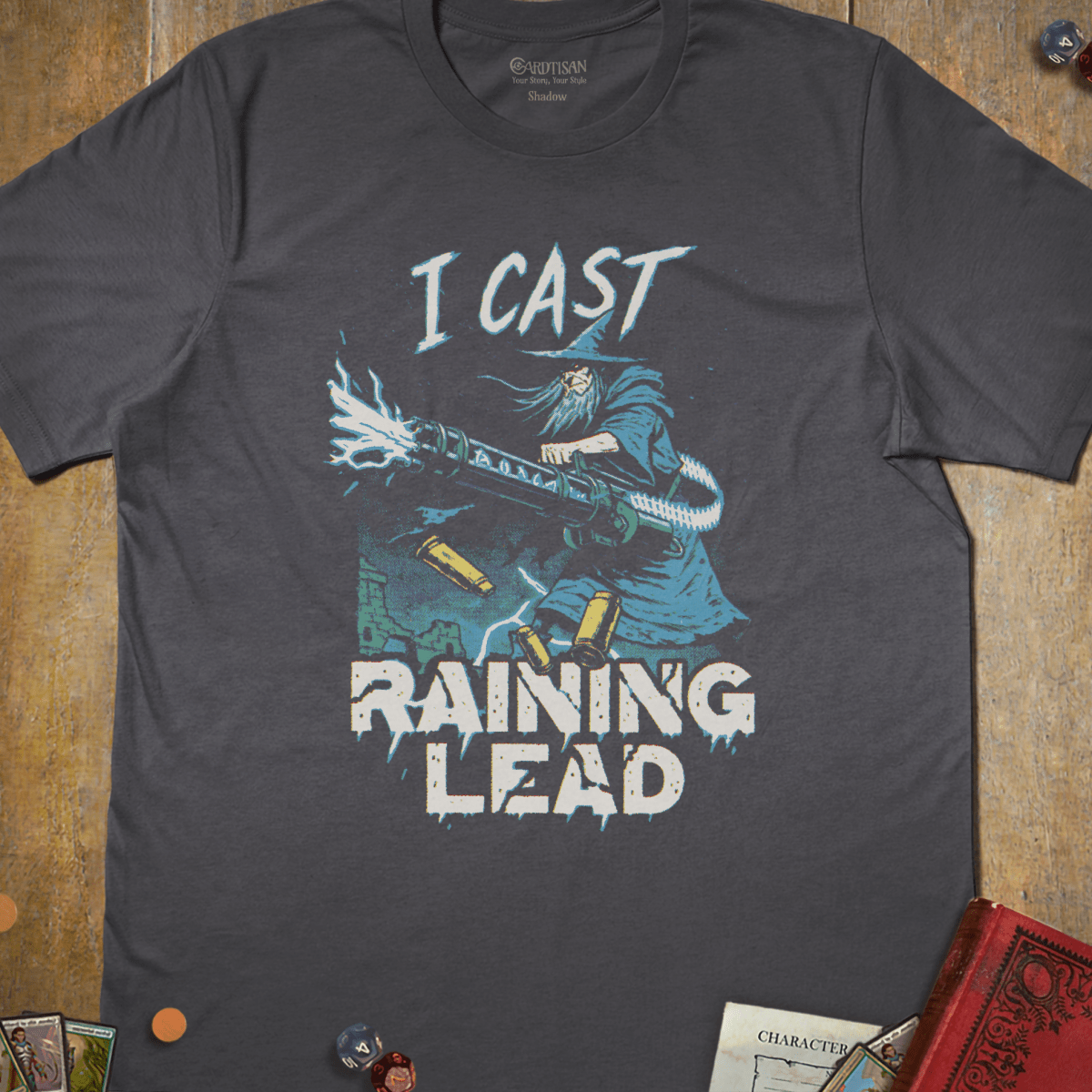 I Cast Raining Lead T-Shirt - Cardtisan - T-Shirt - Charcoal - S - casual wear - dnd