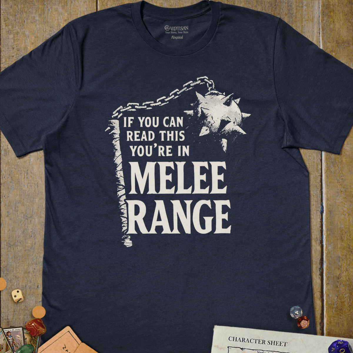 Melee Range T-Shirt - Cardtisan - T-Shirt - Navy - S - barbarian - dnd