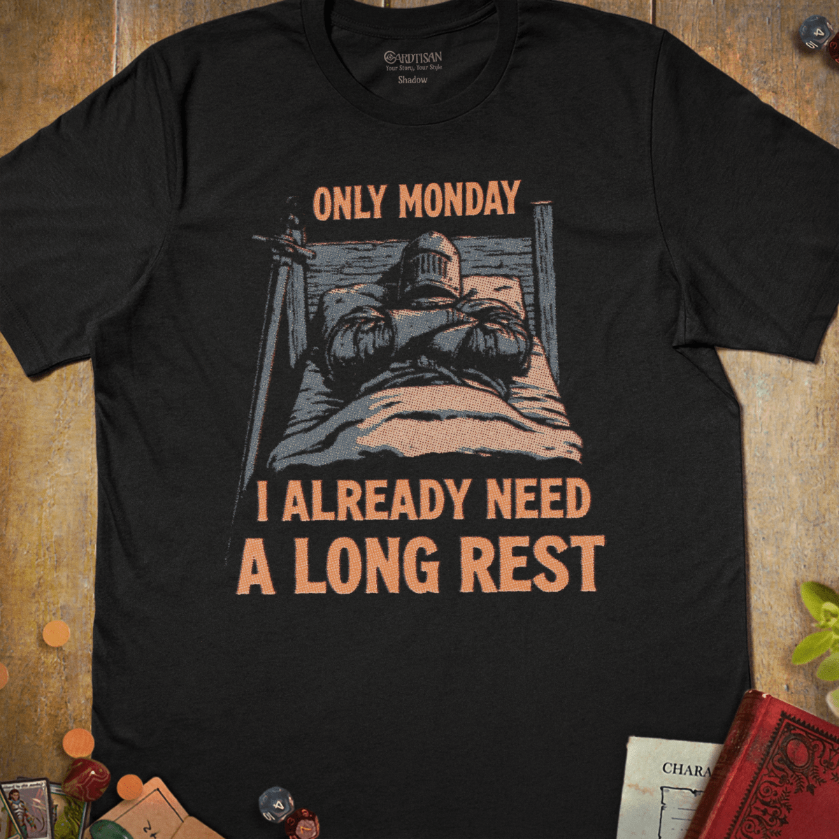 Monday Long Rest T-Shirt - Cardtisan - T-Shirt - Black - S - dungeons-and-dragons - fantasy