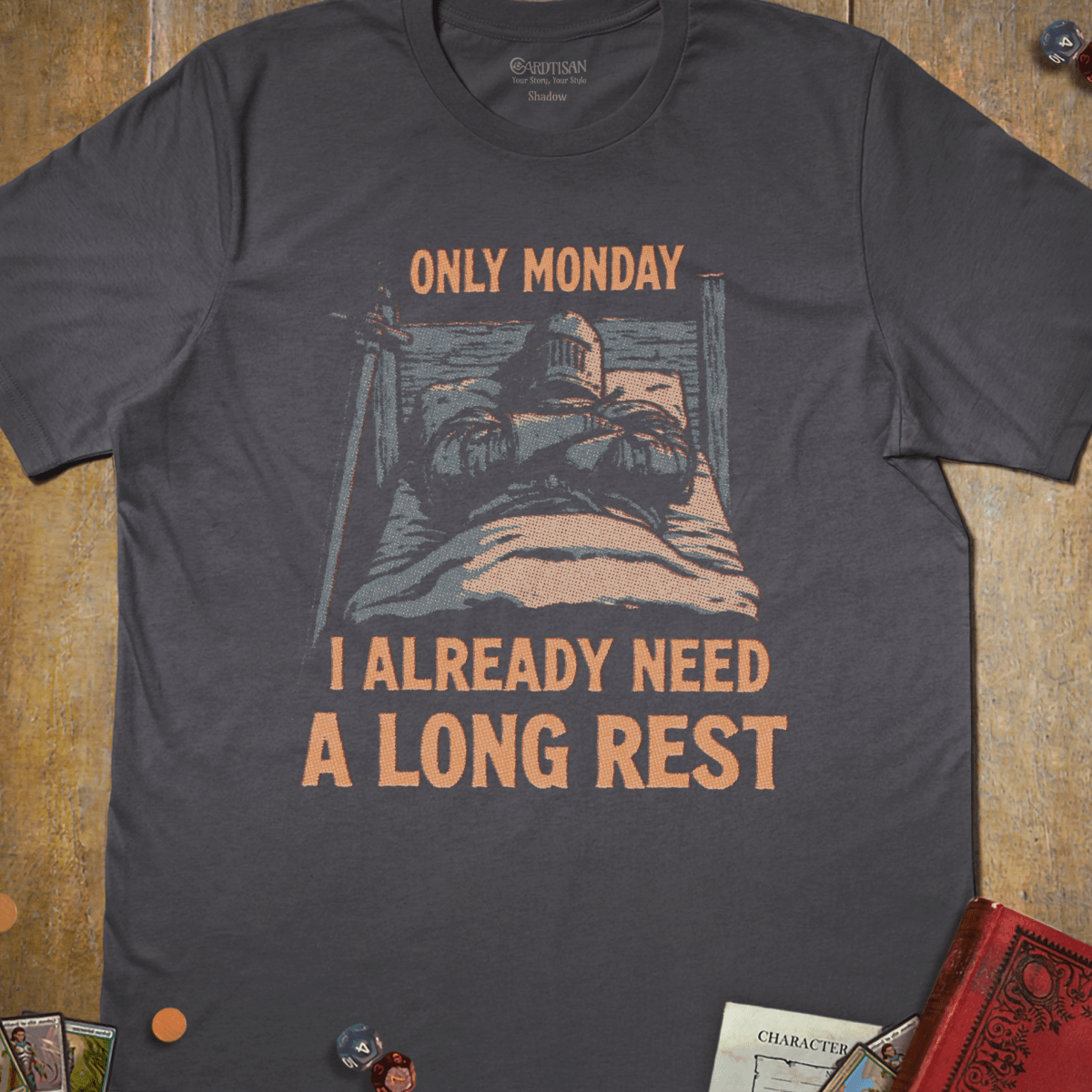 Monday Long Rest T-Shirt - Cardtisan - T-Shirt - Charcoal - S - dungeons-and-dragons - fantasy