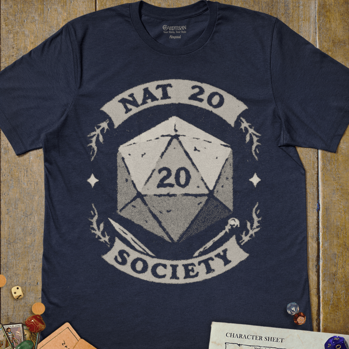 Nat 20 Society T-Shirt - Cardtisan - T-Shirt - Navy - M - casual wear - dnd