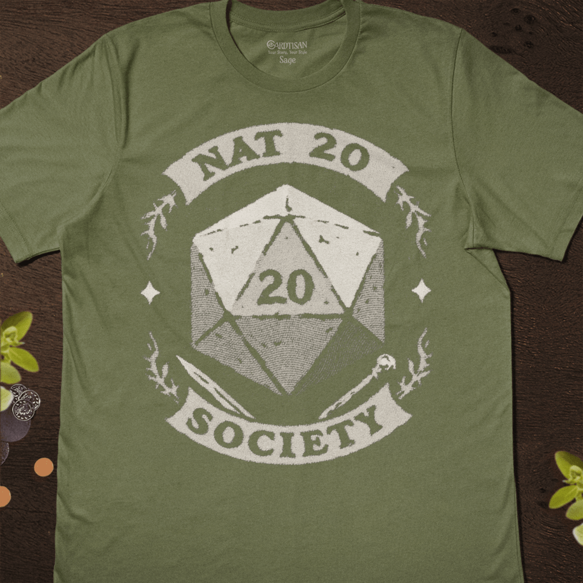 Nat 20 Society T-Shirt - Cardtisan - T-Shirt - Sage - M - casual wear - dnd