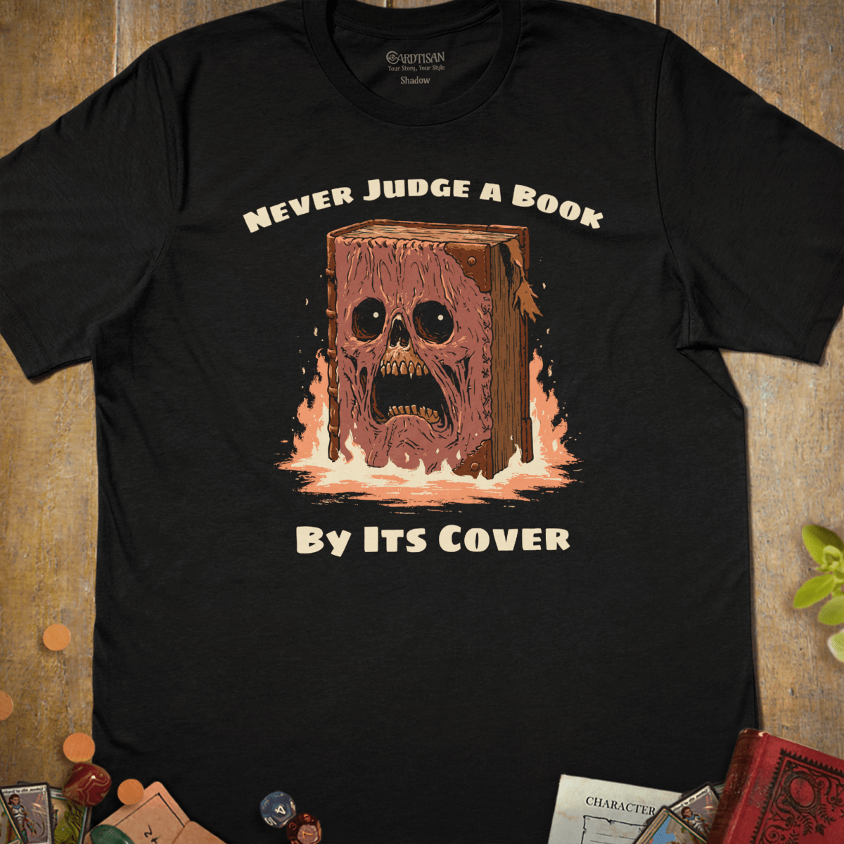 Never Judge a Book T-Shirt - Cardtisan - T-Shirt - Black - S - casual wear - dnd