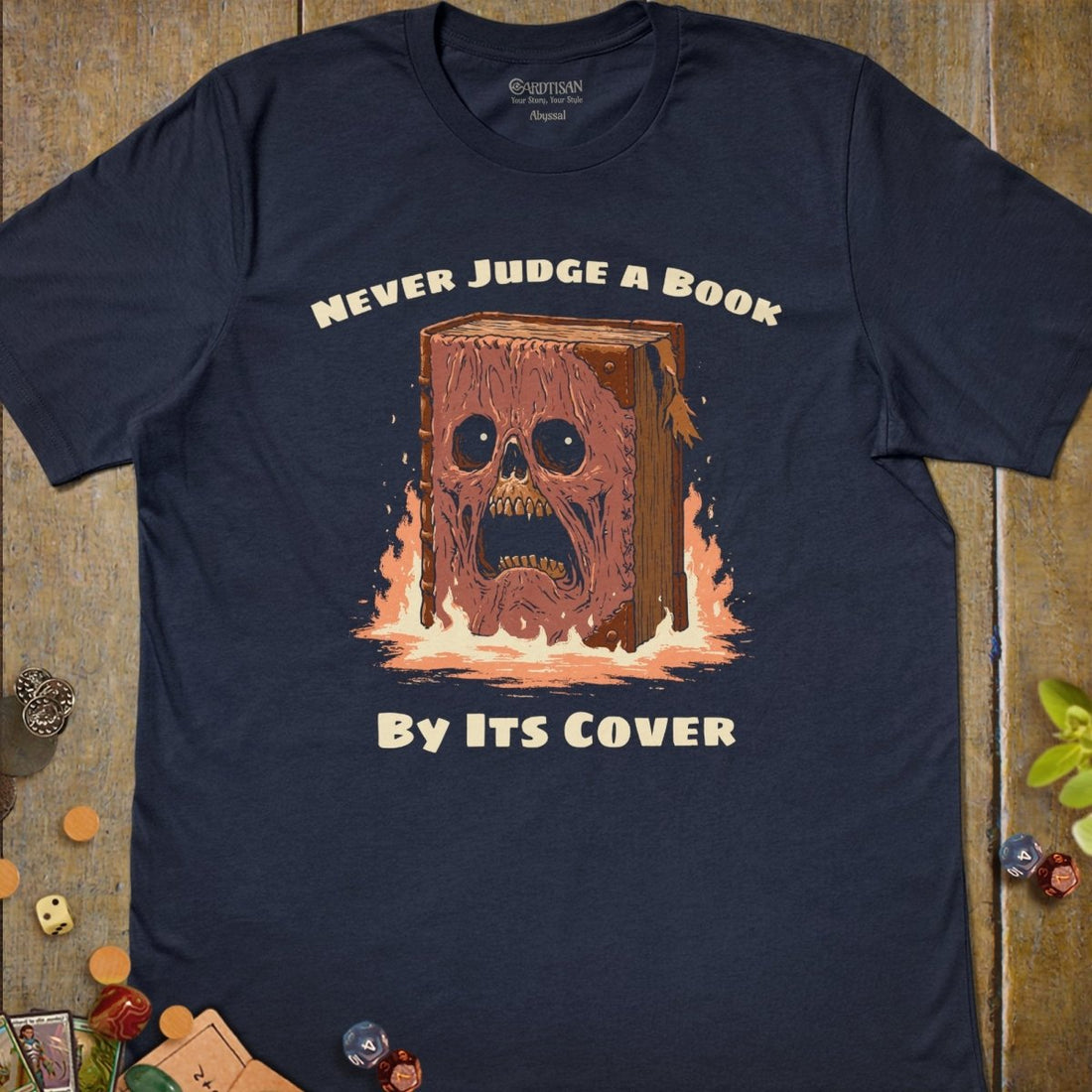 Never Judge a Book T-Shirt - Cardtisan - T-Shirt - Navy - S - casual wear - dnd