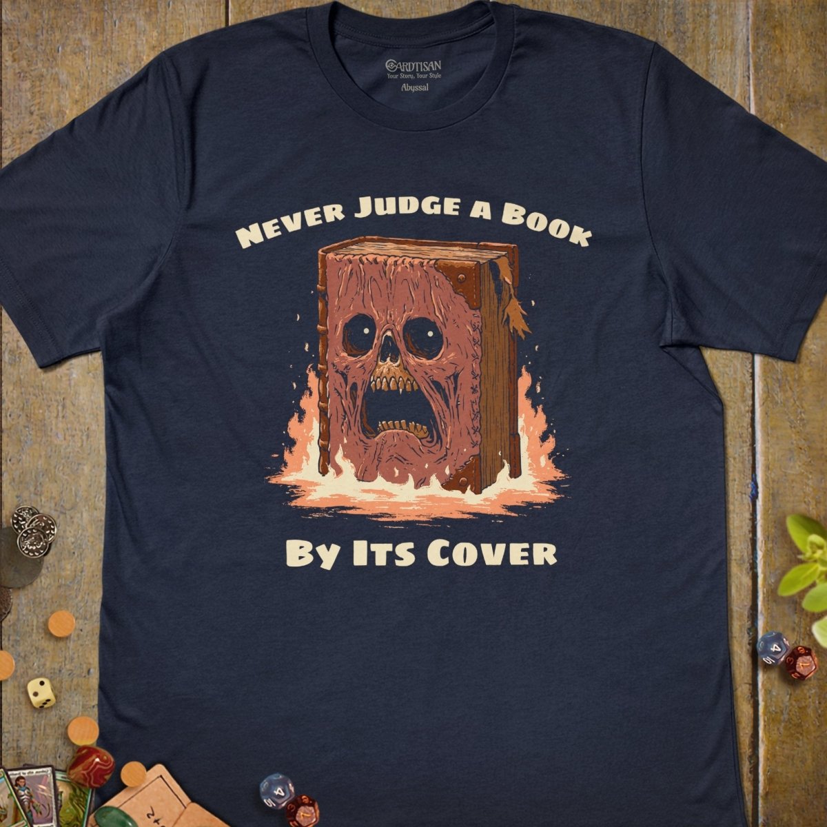 Never Judge a Book T-Shirt - Cardtisan - T-Shirt - Navy - S - casual wear - dnd