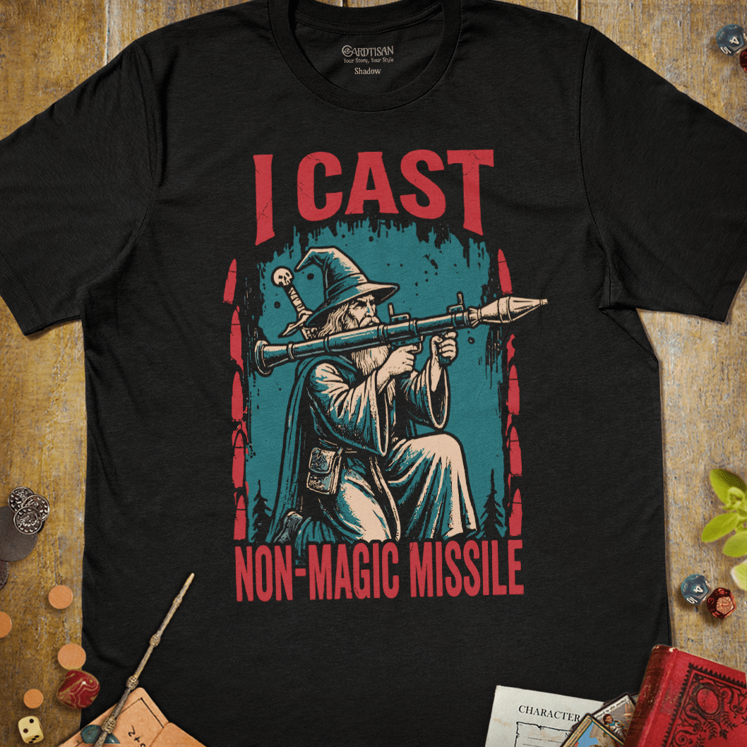 Non - Magic Missile T-Shirt - Cardtisan - T-Shirt - Black - S - casual wear - dnd