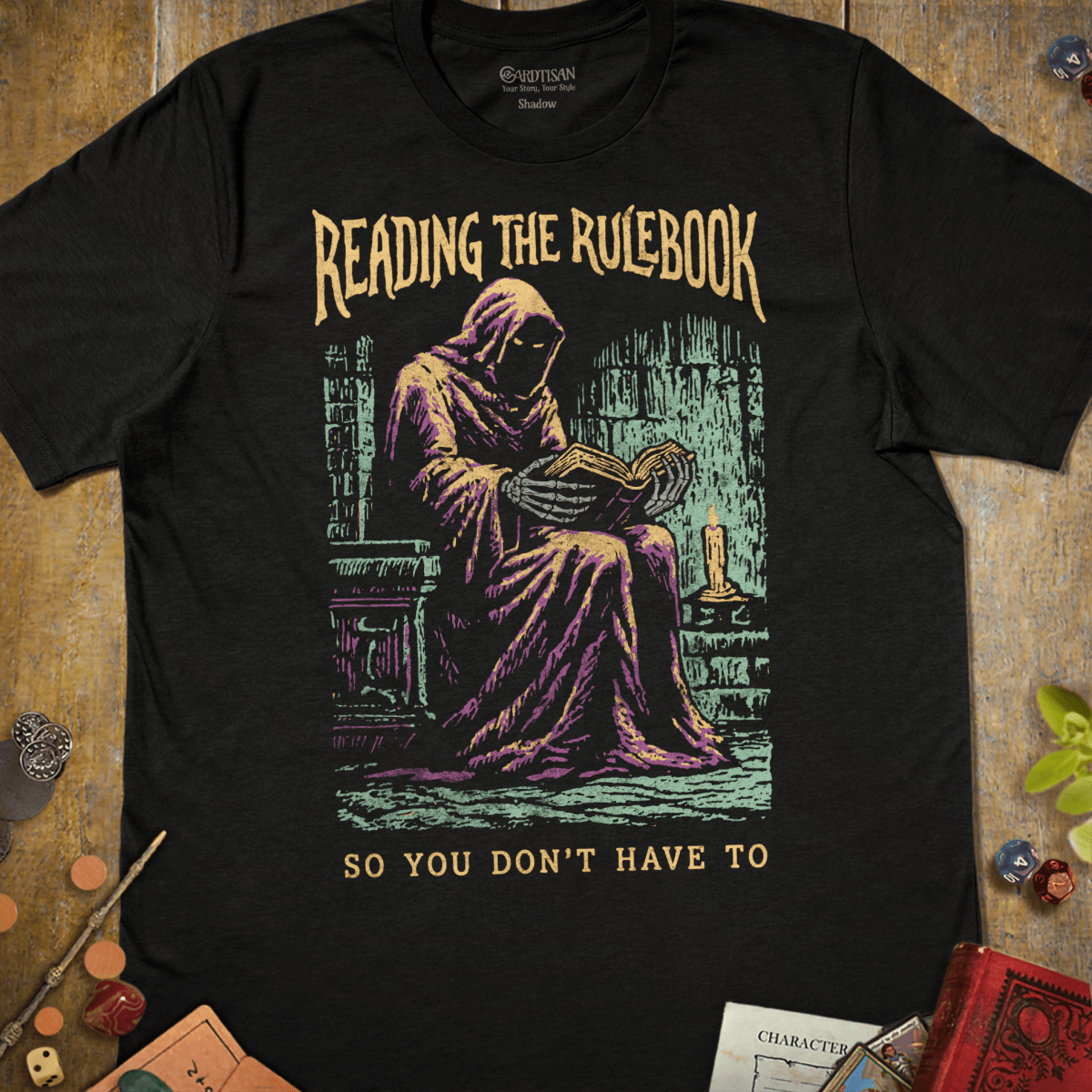 Reading the Rulebook T-Shirt - Cardtisan - T-Shirt - Black - S - casual wear - dnd