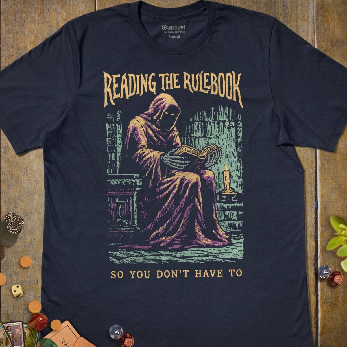 Reading the Rulebook T-Shirt - Cardtisan - T-Shirt - Navy - S - casual wear - dnd