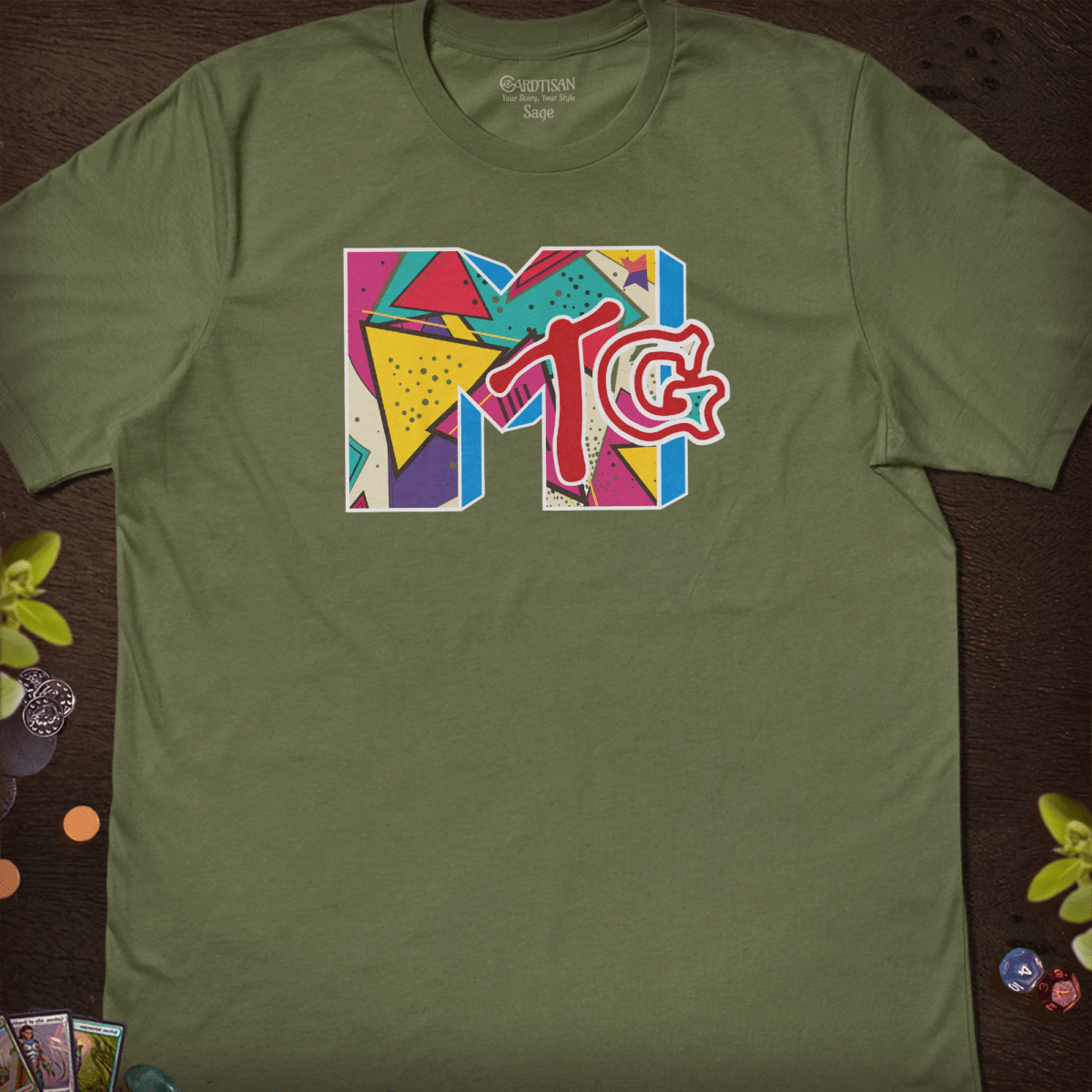 Retro Magic 90's T-Shirt - Cardtisan - T-Shirt - Sage - S - casual wear - everyday style