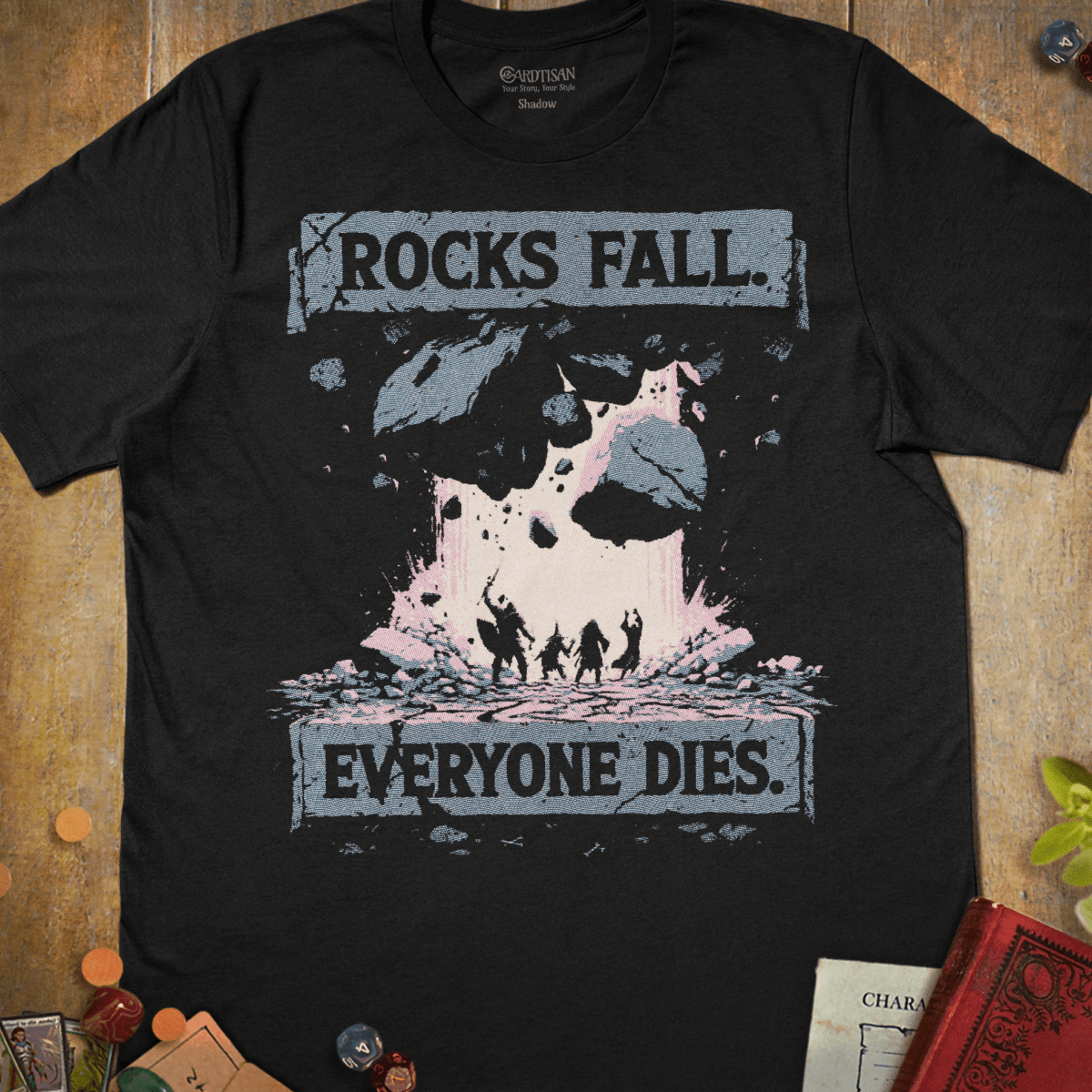 Rocks Fall T-Shirt - Cardtisan - T-Shirt - Black - M - casual wear - dnd