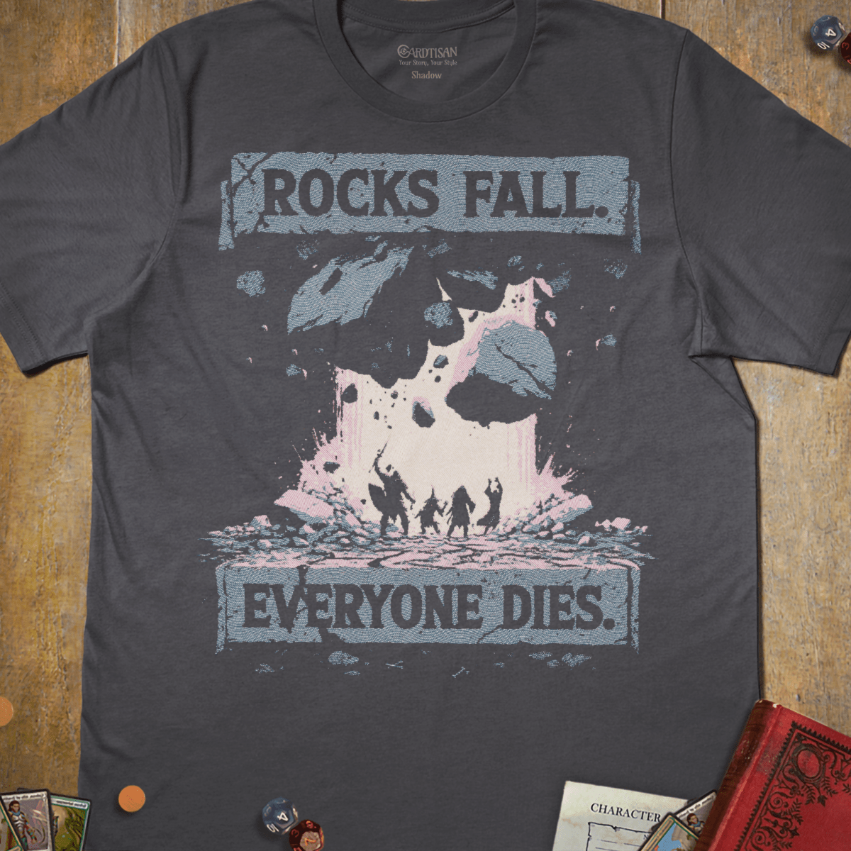 Rocks Fall T-Shirt - Cardtisan - T-Shirt - Charcoal - M - casual wear - dnd