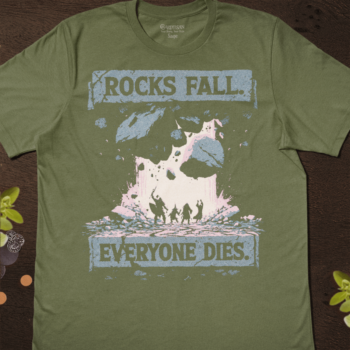 Rocks Fall T-Shirt - Cardtisan - T-Shirt - Sage - M - casual wear - dnd