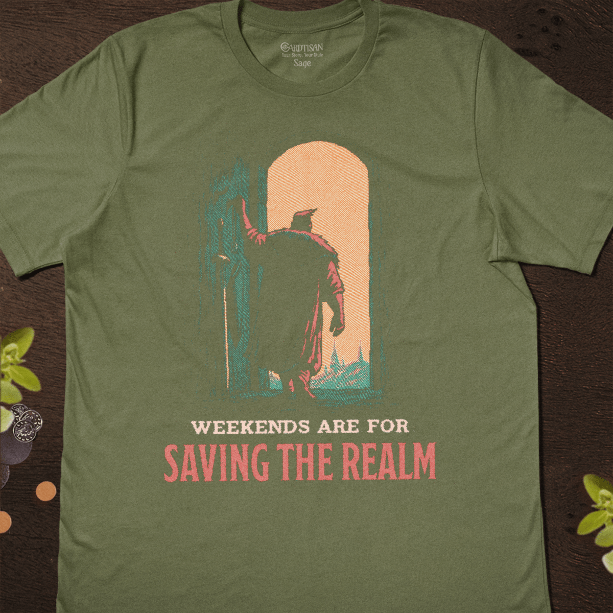 Saving the Realm T-Shirt - Cardtisan - T-Shirt - Sage - S - campaign - fantasy