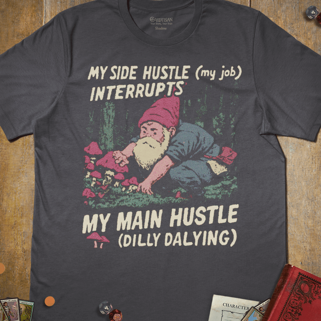 Side Hustle Interrupted T-Shirt - Cardtisan - T-Shirt - Charcoal - S - casual wear - everyday style