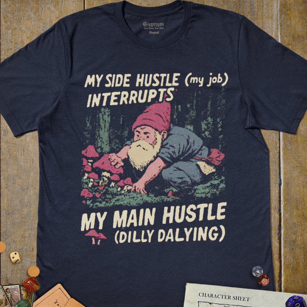 Side Hustle Interrupted T-Shirt - Cardtisan - T-Shirt - Navy - S - casual wear - everyday style