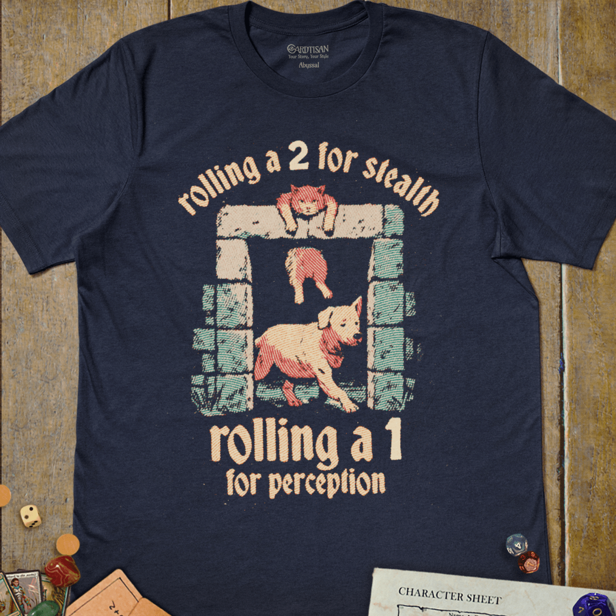 Stealth and Perception T-Shirt - Cardtisan - T-Shirt - Navy - M - casual wear - dnd