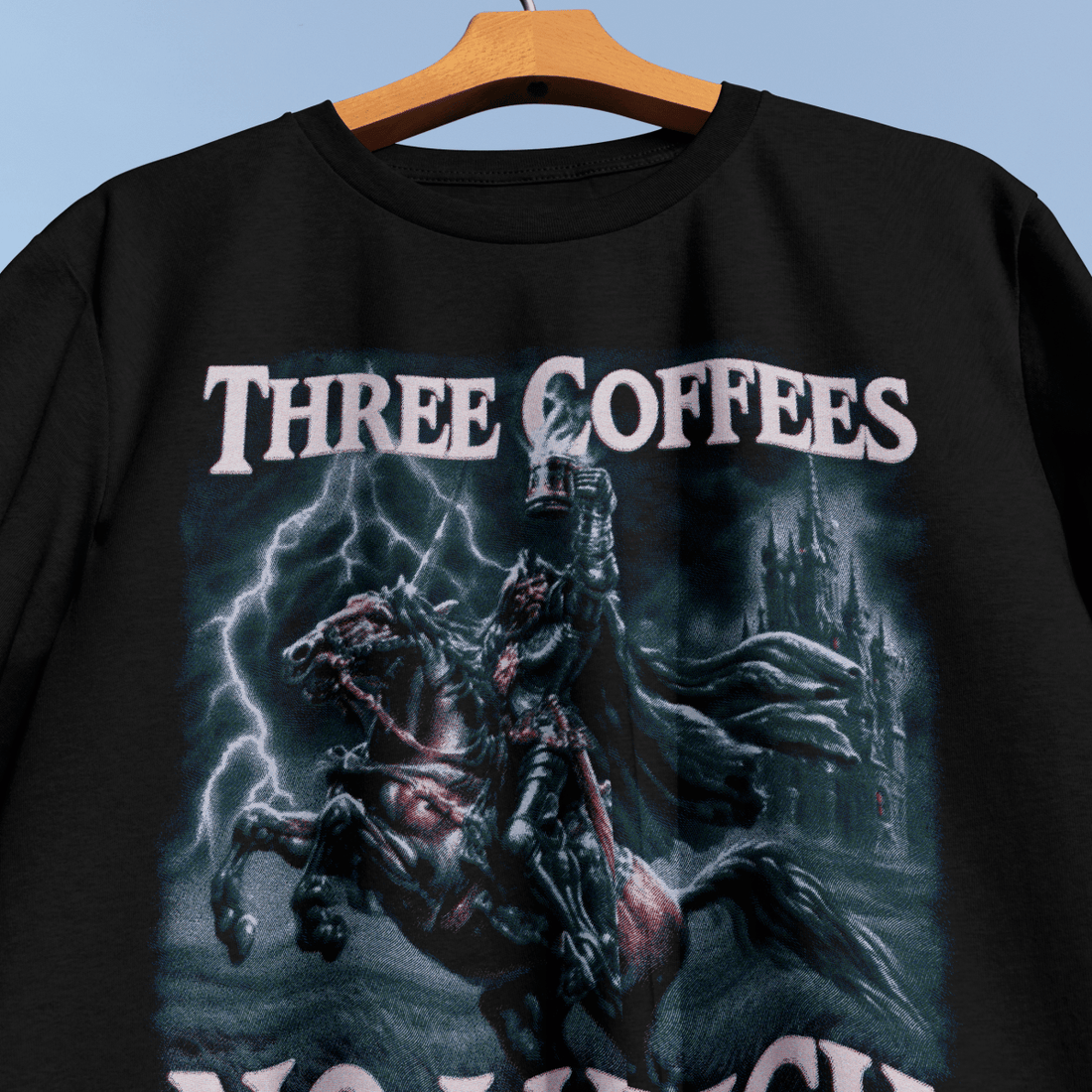 Three Coffees No Lunch T-Shirt - Cardtisan - T-Shirt - Navy - S - casual wear - everyday style