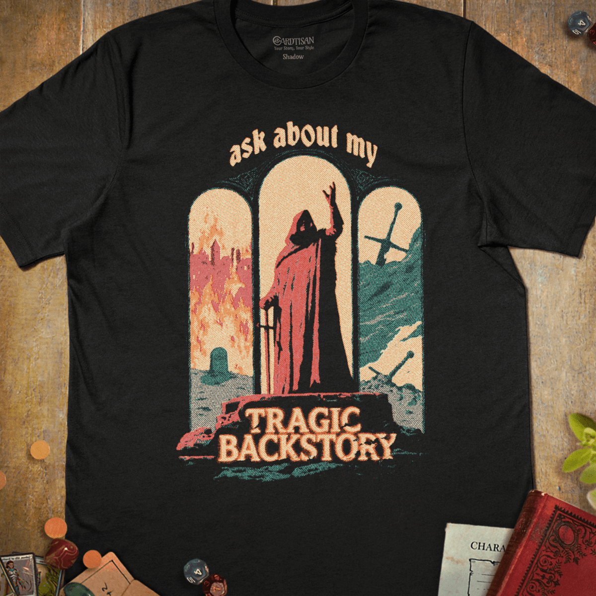 Tragic Backstory T-Shirt - Cardtisan - T-Shirt - Black - M - casual wear - dnd