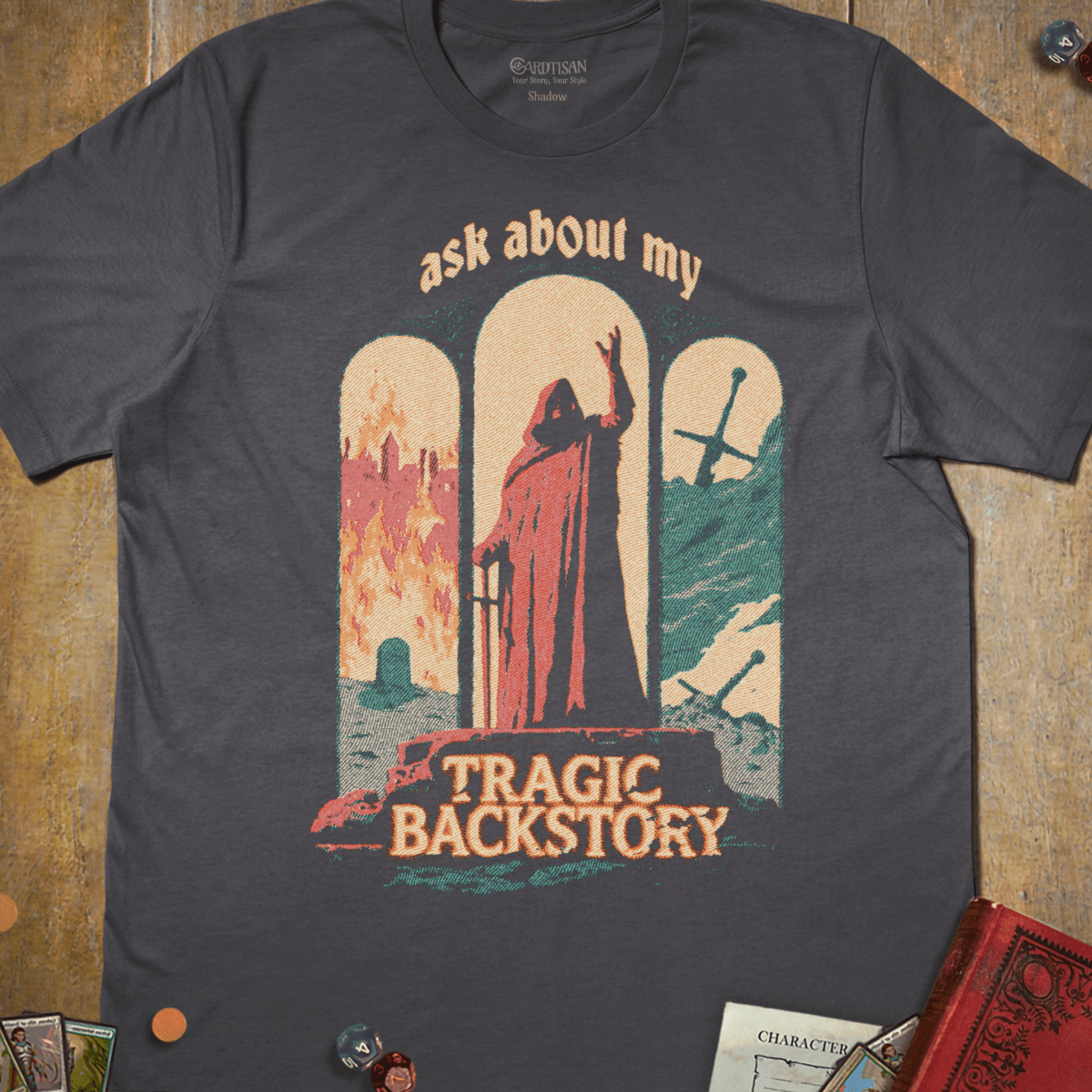 Tragic Backstory T-Shirt - Cardtisan - T-Shirt - Charcoal - M - casual wear - dnd