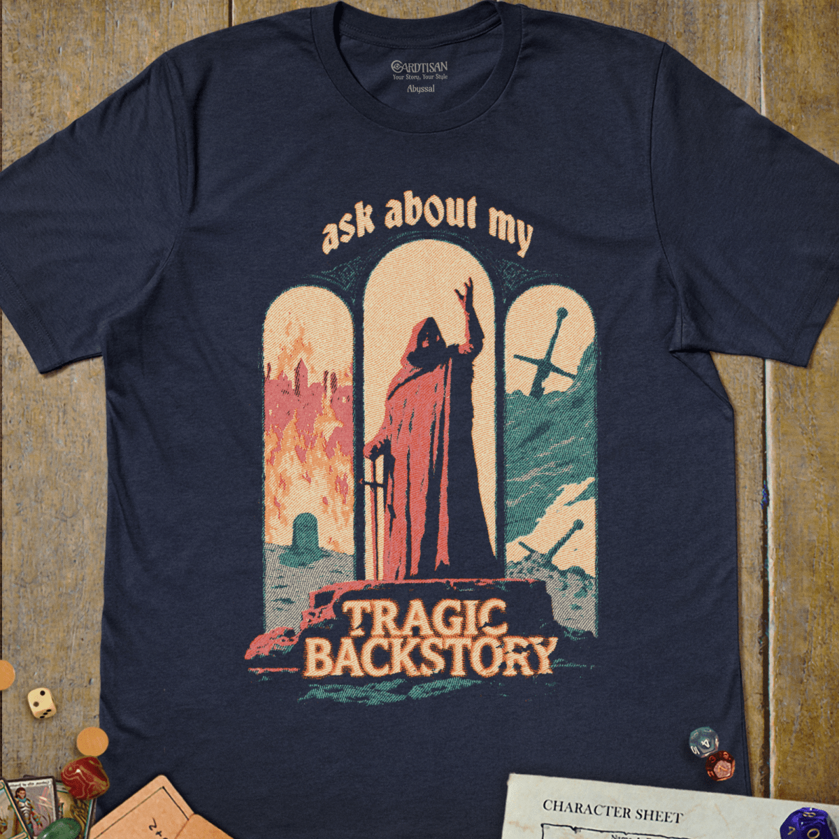 Tragic Backstory T-Shirt - Cardtisan - T-Shirt - Navy - M - casual wear - dnd