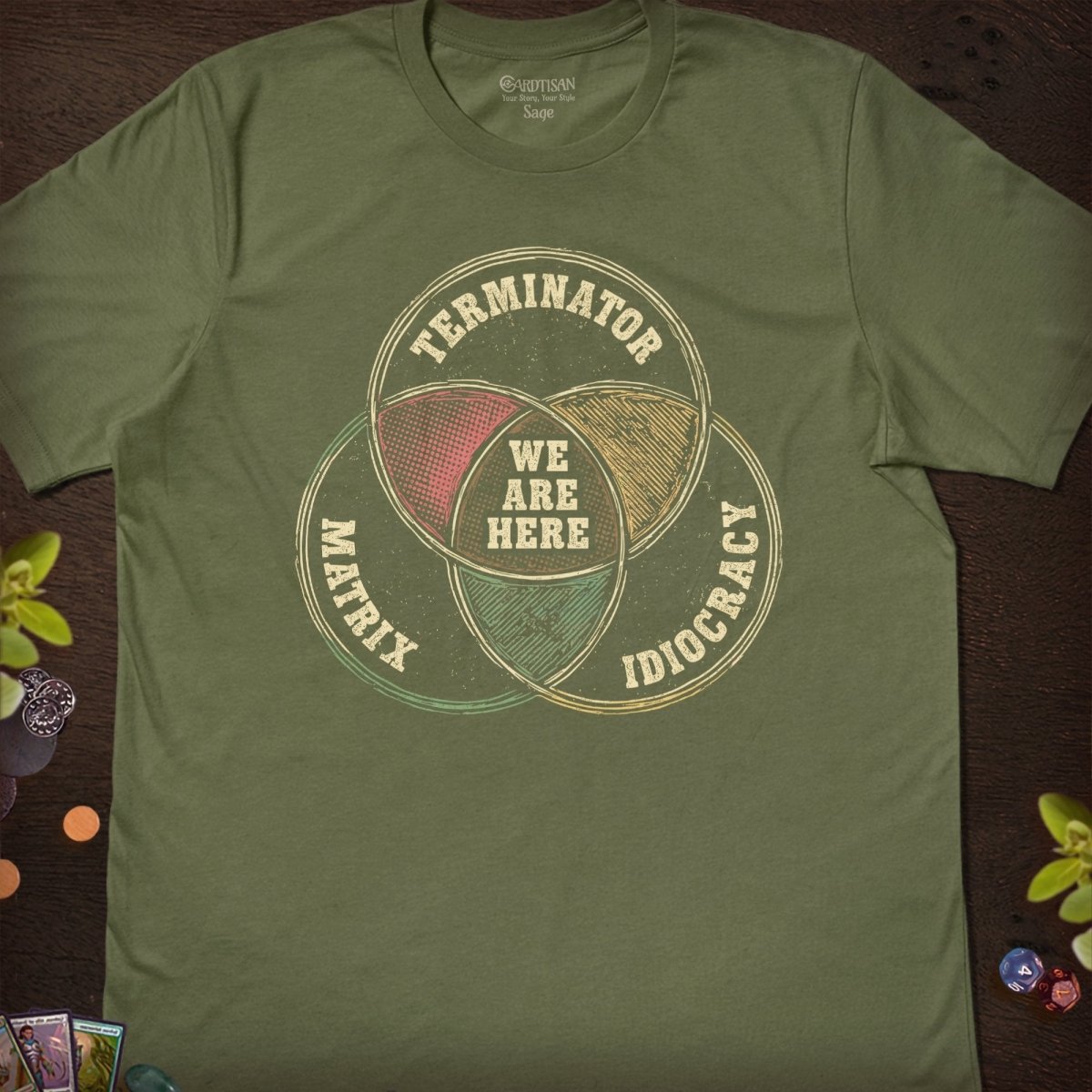 We Are Here Venn T-Shirt - Cardtisan - T-Shirt - Sage - S - casual wear - everyday style