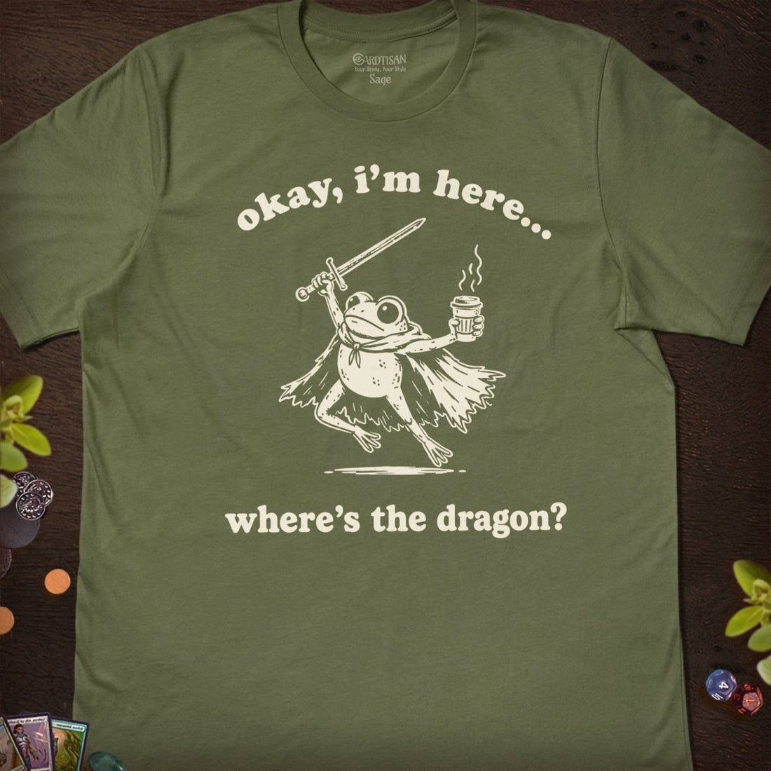 Where's the Dragon Frog T-Shirt - Cardtisan - T-Shirt - Sage - S - casual wear - everyday style